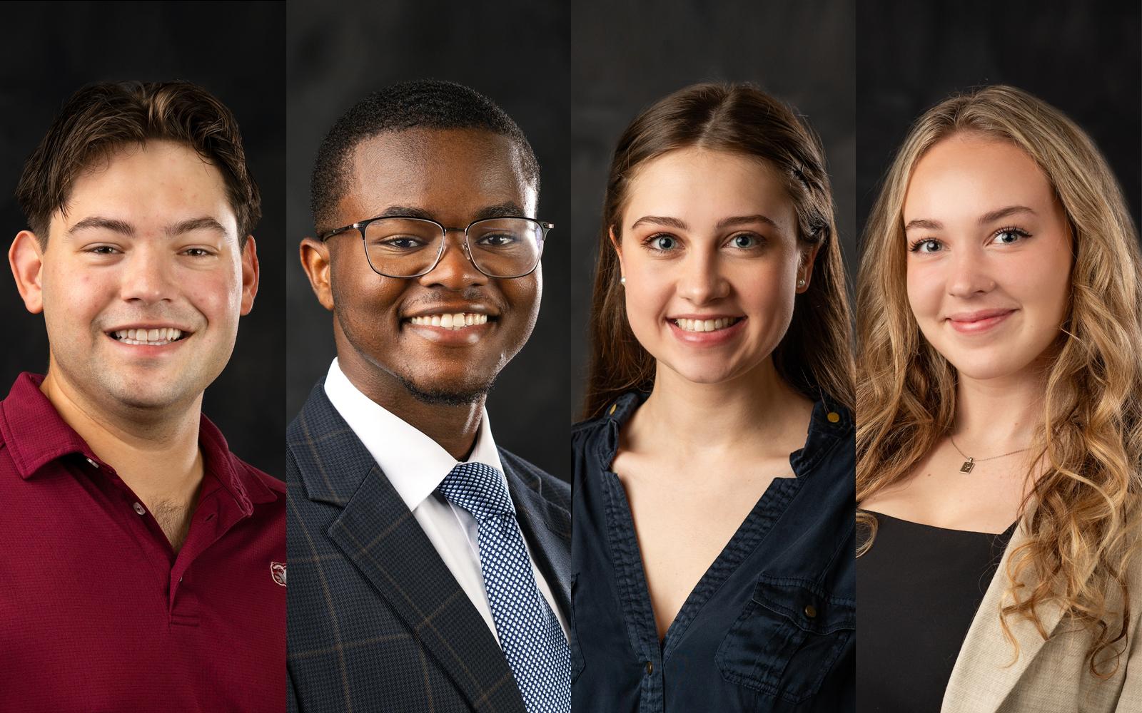 A composite photo featuring portraits of Julian Dedeaux, Alijah Jones, Lily Langstaff and Alyssa Williams.