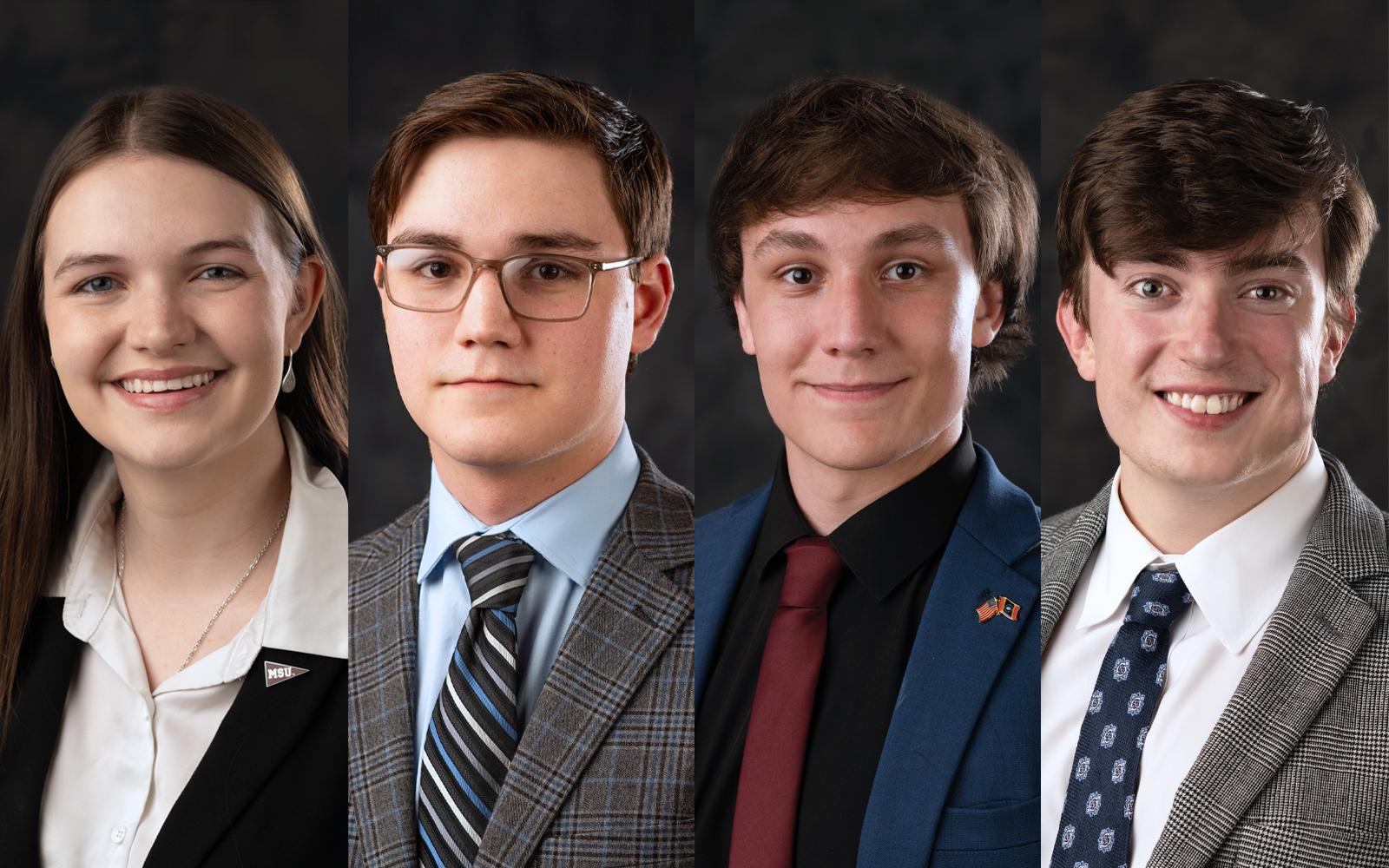 composite photo of young woman and three young men