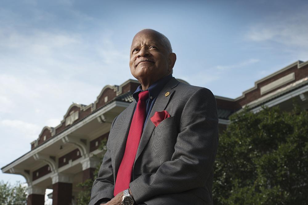 A portrait of Dr. Richard Holmes taken near Mississippi State's historic YMCA Building.