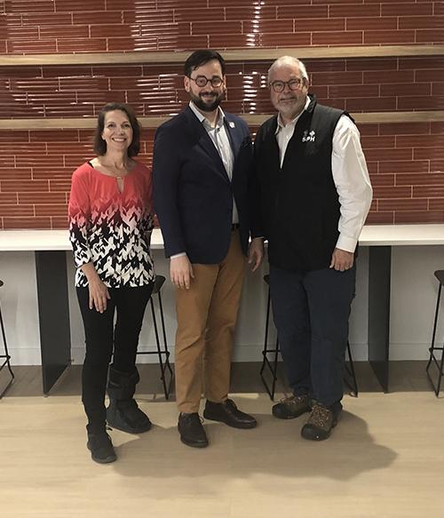 Mississippi State University Associate Vice Provost for Health Sciences David Buys, center, poses with National Board of Public Health Examiners President and Chief Executive Officer Allison Foster, left, and Dr. Paul Halverson, the immediate past chairman of the NBPHE Board of Directors.