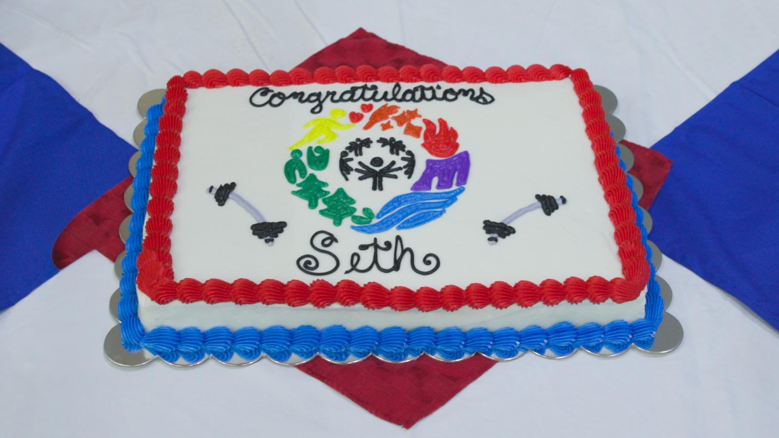 A congratulations cake for Seth Slocum