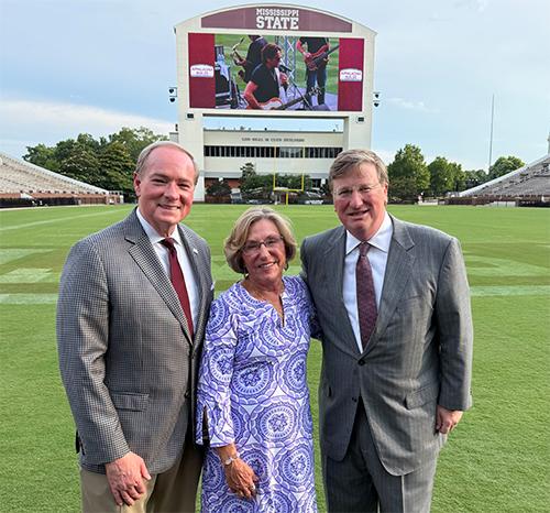 MSU President Mark E. Keenum, Appalachian Regional Commission Federal Co-Chair Gayle Manchin, and Mississippi Gov. Tate Reeves pictured at Mississippi State during the opening reception of the Appalachian Regional Commission’s 2026 conference, Appalachia Builds: Breaking New Ground for Economic Growth.