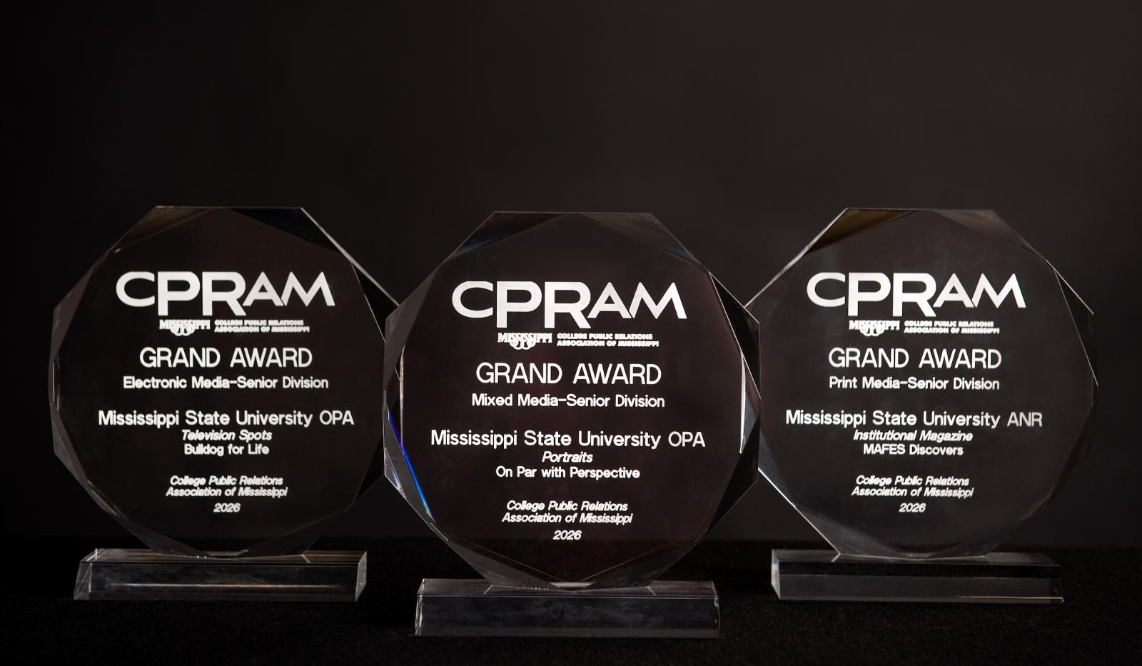 Photo of three CPRAM Grand Awards presented to Mississippi State University